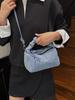Korean Style Chic Denim Pleated Embroidered Crossbody Bag for Women