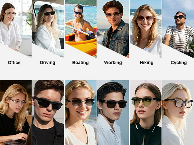 AI Smart Bluetooth Frameless Sunglasses with UV Protection and Photochromic Lenses, for Music and Calls