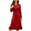 Women's Fashion Autumn Winter Slim Mid-length Knitted Pullover Ruffled Pleated Dress Pleats
