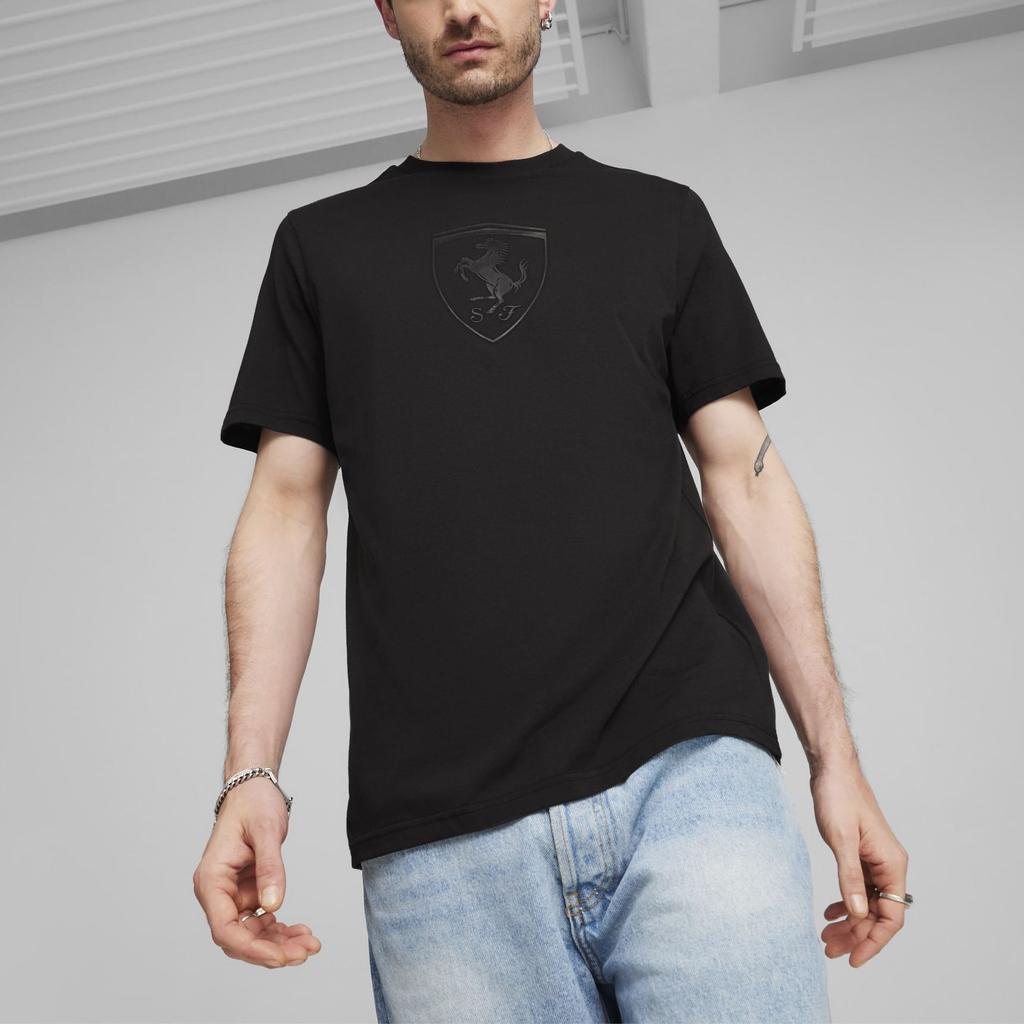 Puma Ferrari Race Big Shield Logo Casual Sports Straight Cut Round Neck Short Sleeve T-Shirt Men Tops Black 623806-01