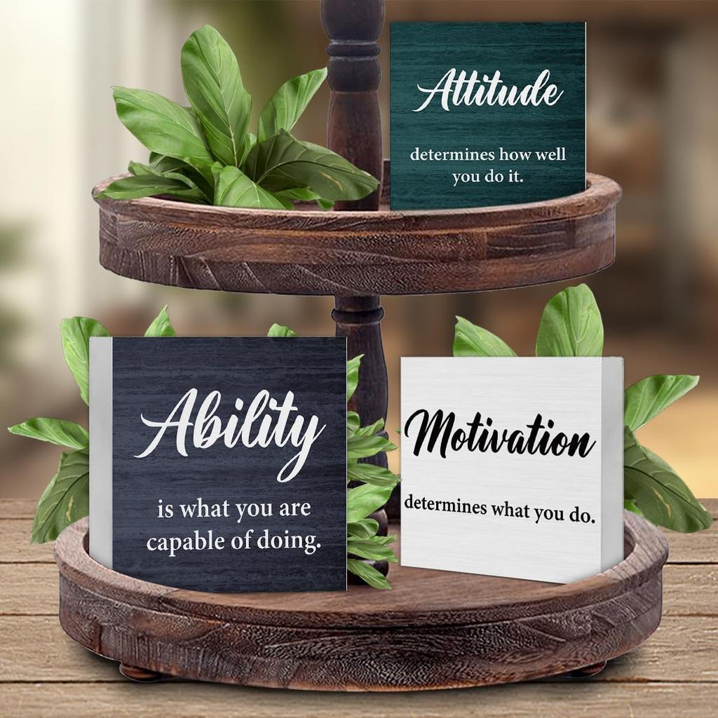 Office Cubicle Decor 3 Pcs, Inspirational Gifts for Women Men, Motivational Wooden Signs, Home Office Decorations for Desk Table Shelf