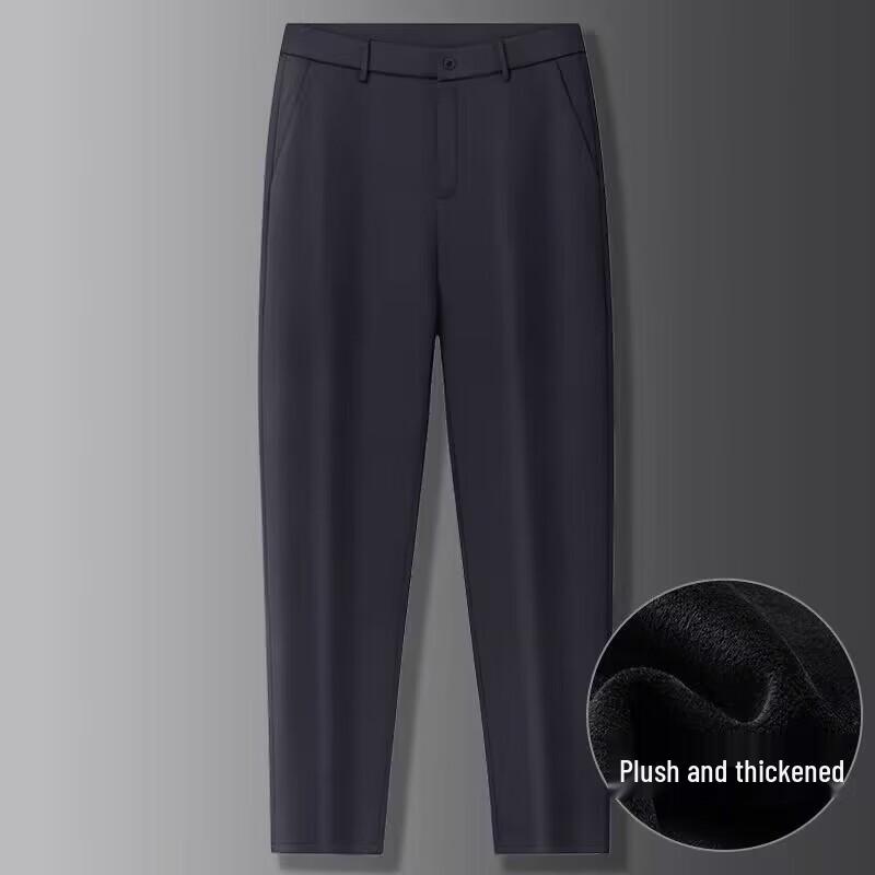 Dibenze Men's Plus Size Fleece-Lined Straight Business Casual Pants