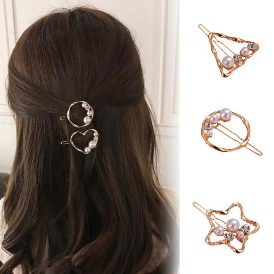

Заколка для волос с полой искусственной жемчужиной и горным хрусталем в форме сердца, аксессуар для волос с челкой Love
