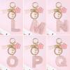 A-Z Glitter Pink Initial Letter Keychain Flowers Tassel Resin Car Keyring Women Girls Backpack Charms Accessories  Year Gifts