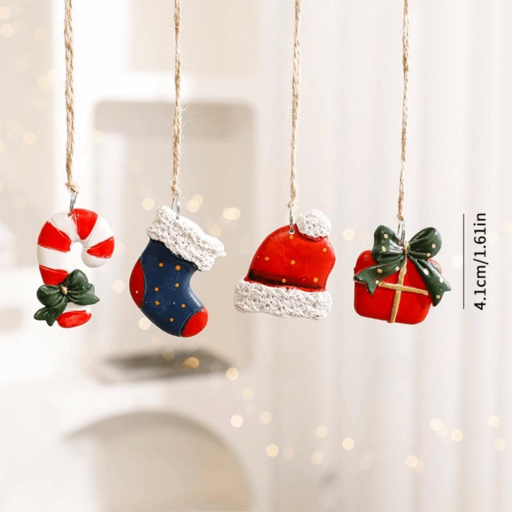 New Resin Christmas Tree Hanging Pendant Santa Claus Snowman Small Xmas Tree Ornaments DIY Christmas Decorations Party Supplies