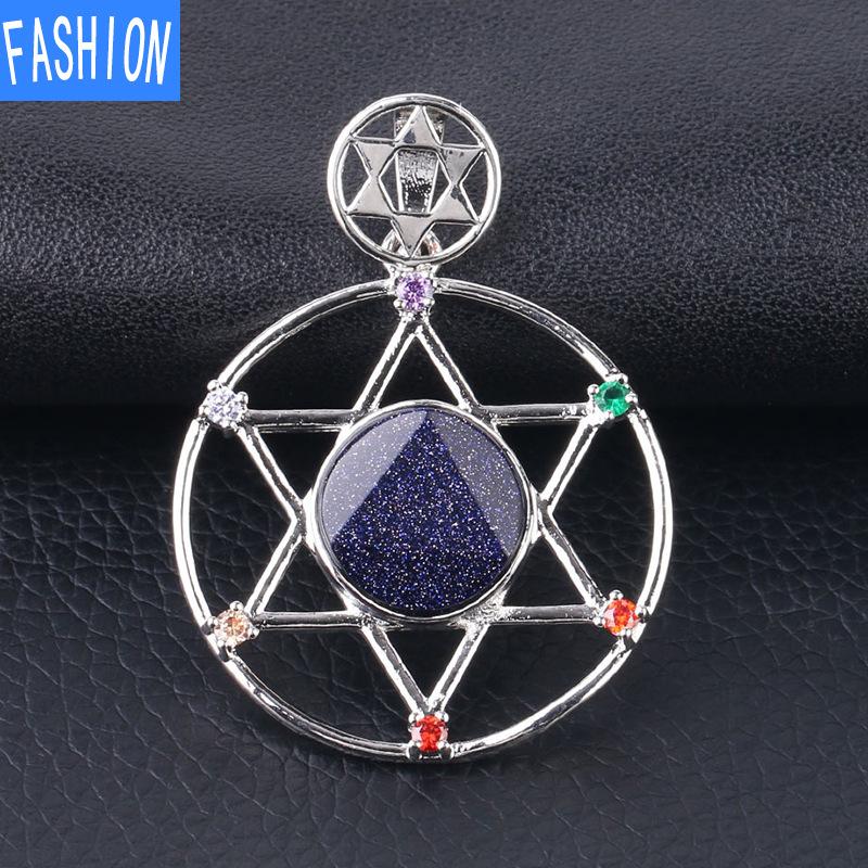 Yönlü Kristal Taş David'in Yıldızı David'in Kalkanı Altı Sivri Yıldız Çift Katmanlı Elmas Kolye Kolye Erkekler Ve Kadınlar Için