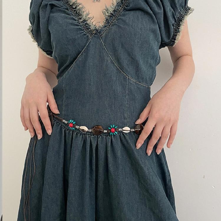 Sexy Tie Belts Braided Belt Seashells Flower Tie Belt for Bohemia Girls Women