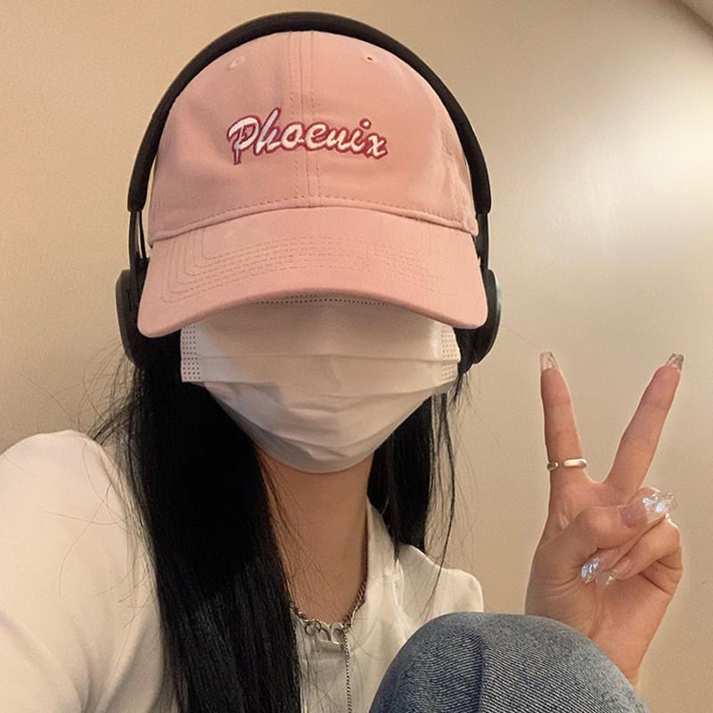 Chic Baseball Pink Cap For Women With Embroidered Letters Adjustable Cotton Summer Hat