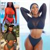 New bikini swimsuit bikini long-sleeved multi-colored mesh three-piece women's swimsuit