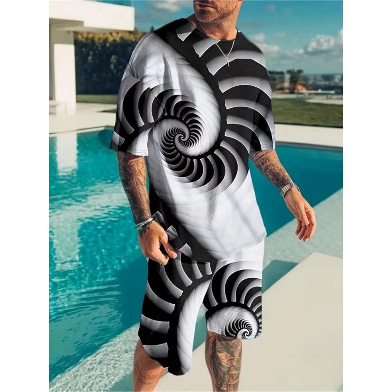 Sommer Neu Herrenanzug Täglich Straße Lässig Kurzarm T-Shirt Outdoor Sport Mode Bequeme Shorts 3D Texturdruck