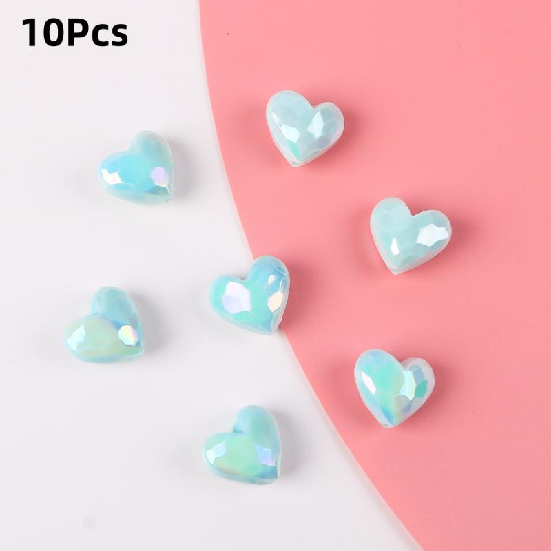10Pcs Heart Shape Acrylic Loose Spacer Beads For Diy Jewelry Making Bracelet Necklace Keychains Accessories