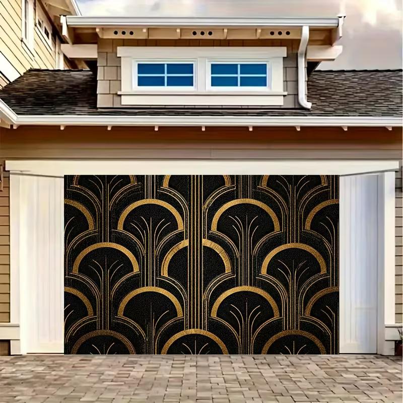 2D Great Gatsby Banner, Black and Gold Fan Pattern Backdrop for Party Decor