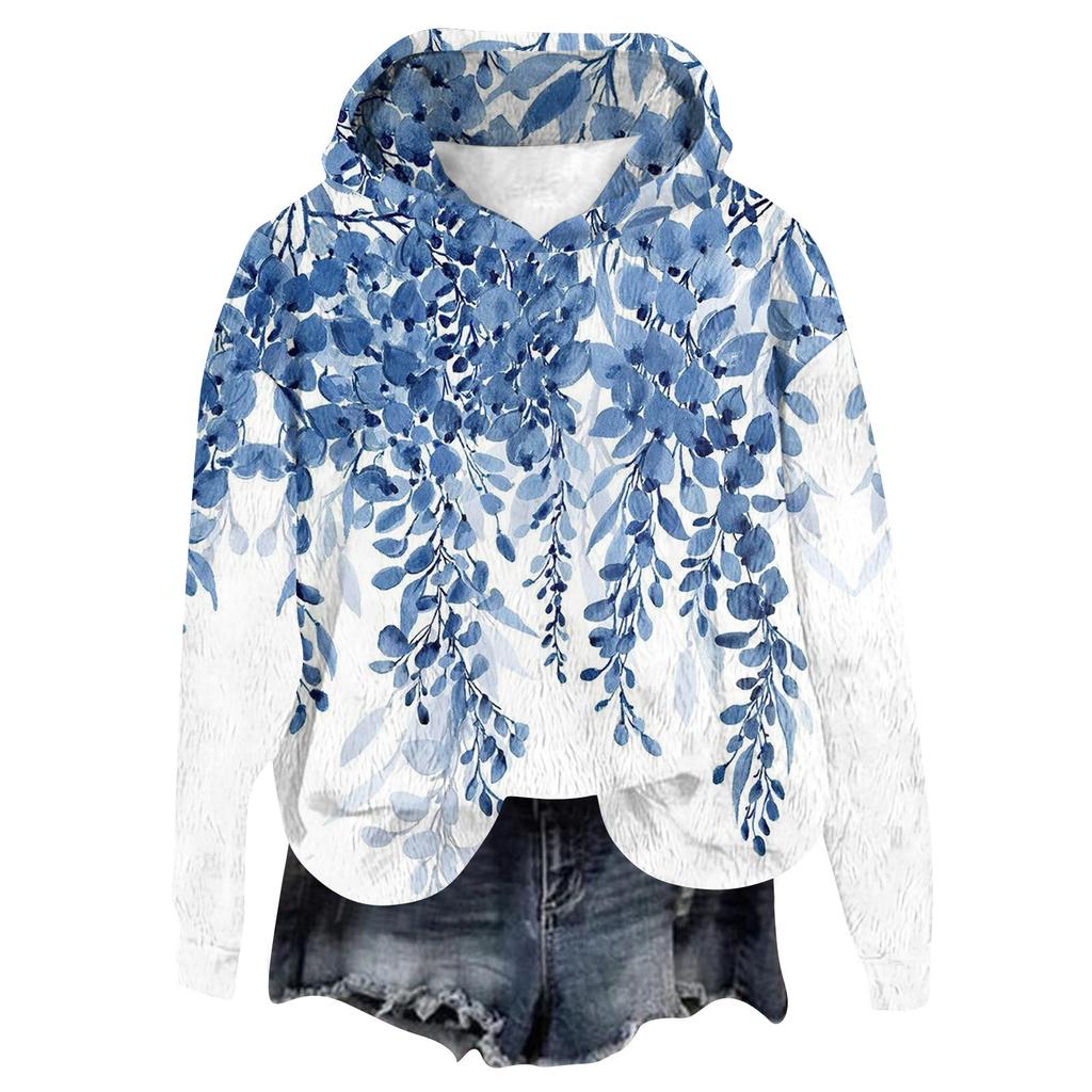 Women's Hooded Long Sleeve Printed Flannel Top Hooded Sweatshirt