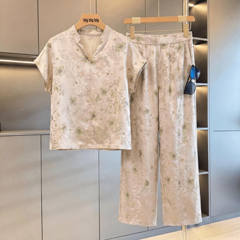 Women s New Chinese Style Embroidered Summer Suit 4XL