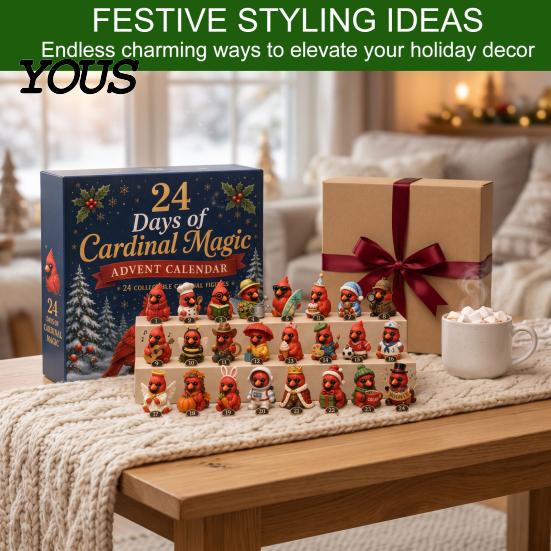 Christmas Countdown Calendar for Kids Magic Animal Advent Calendar, 24-Day Highland Cow/Cat/Sheep/Red Bird Acrylic Ornament Set, Gift Cow