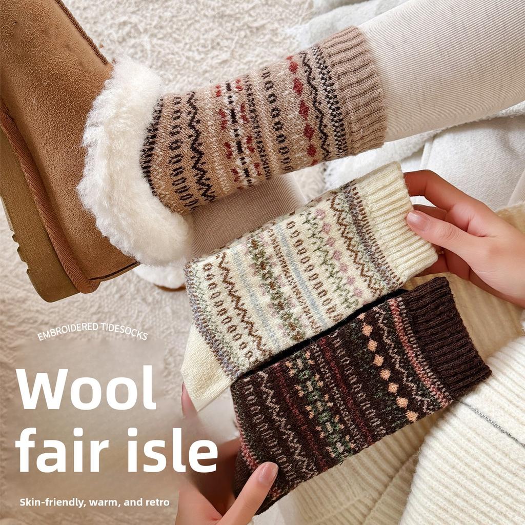 Fell Island Wool Children's Mid-length Autumn-winter Waterproof Padded Thick and Warm Winter Girls' Long Socks