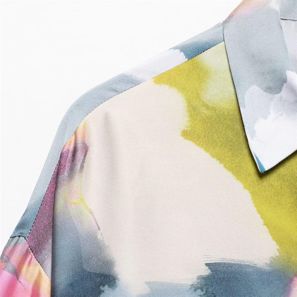 Spring/Summer 2025 Women's Versatile Silk Satin Print Shirt