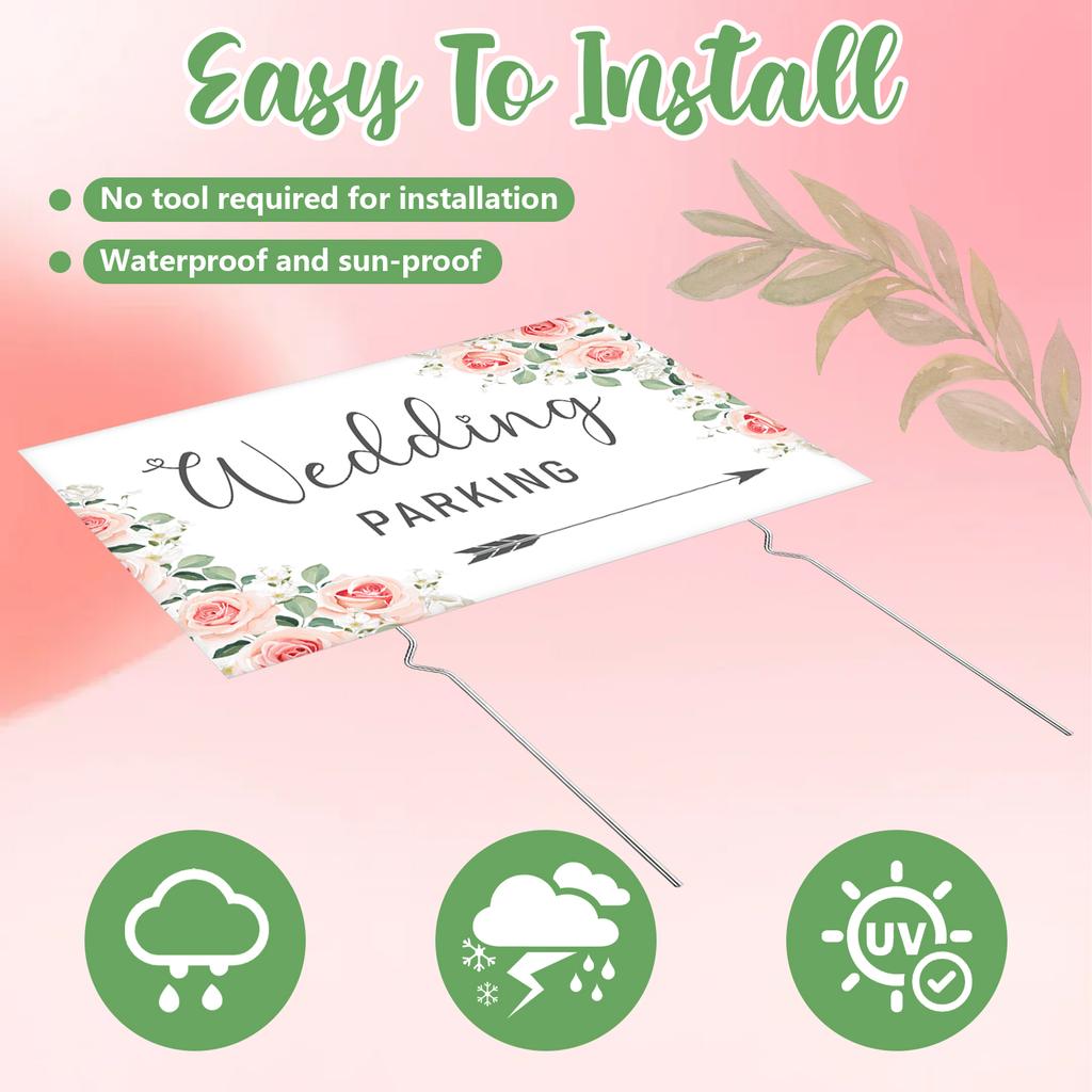 6 Pcs Wedding This Way Directional Road Sign Wedding Parking Directions Sign With 12 Pcs Stakes Welcome To Our Wedding Sign Doub