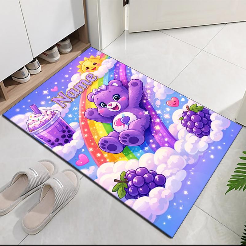 Custom Name Bear Printed Carpet Rug For Office Chair Living Room Bedroom Kitchen Room Decor Gifts