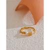 Yhpup Stainless Steel Natural Pearl Elasticity Golden Ring Adjustable 18K Gold PVD Plated Fashion Charm Jewelry Water Resistant