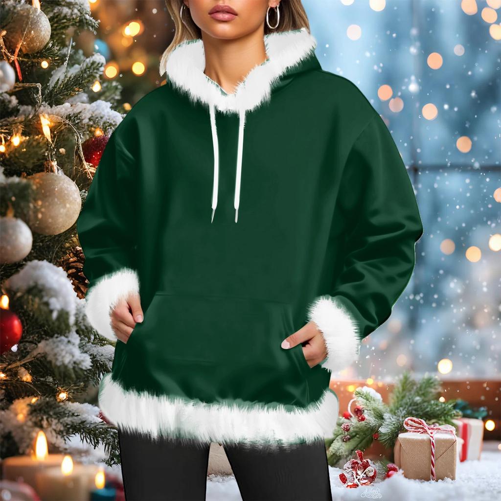 Women's Casual Fleece-lined Hoodie With Long Sleeves, Color, Pockets, Sweatshirt Top