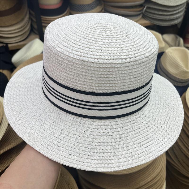 Straw Hat Summer New Flat-top Visor, Face-covering Sunscreen Hat, Women's Casual Seaside Beach Sun Hat