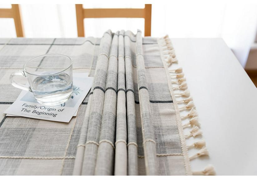Nordic Fresh Style Imitation Cotton Linen Embroidery Plaid Tablecloth for Coffee and Dining Tables
