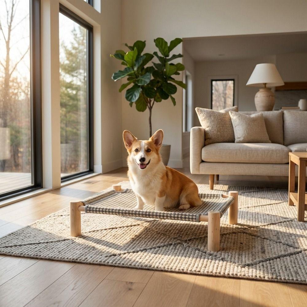 Wooden Frame Cat Elevated Bed Sturdy Dog Bed Easy Clean Kitten Sleeping Bed Indoor Use