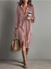 New Solid-Color Corduroy Long-Sleeve Collared Shirt and Loose-Fit Maxi Skirt