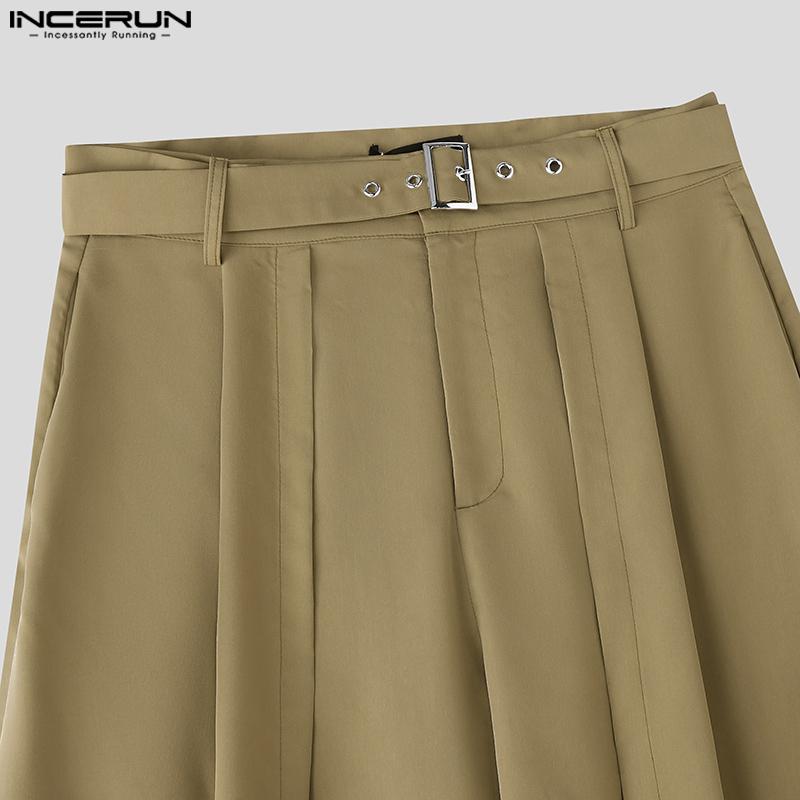 INCERUN Men Zip-up High Waist Double Layers Casual Long Wide Legs Pants Trousers