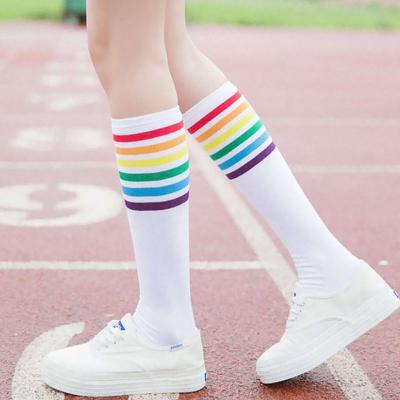 Calzini lunghi da donna sexy in cotone a righe, calzini lunghi da studentessa, per feste di strada, balli di strada