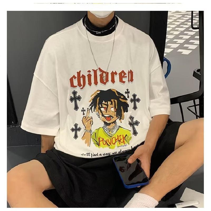 Men T-Shirts Letter Graphic Print Fashion Brand Tees for Men Oversize Tshirts Men Clothing Casual Tee Man Summer Korean Retro