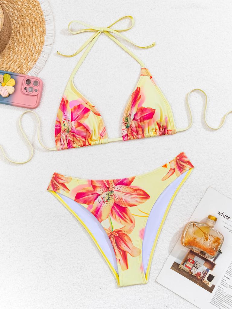 Bedruckter Bikini zum Binden Dreieck Sexy Bikini geteilter Badeanzug für Frauen