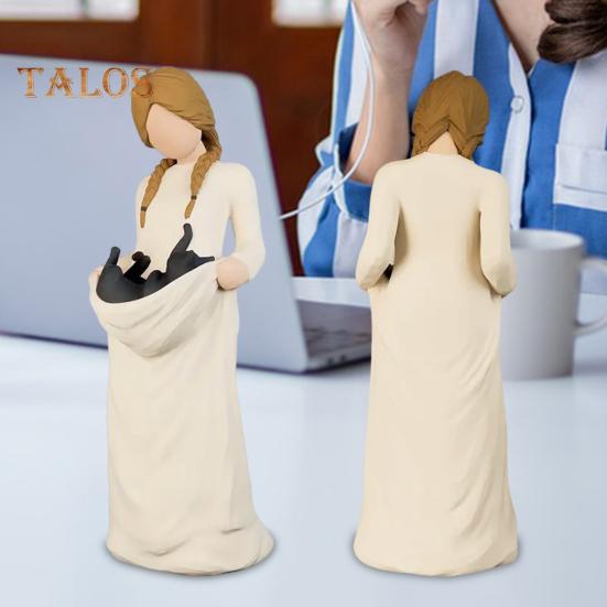 Frauen Schwarze Katze Figurine Schwarzes Kätzchen Harz Statue Skulptur Home Office Bücherregal Desktop Dekoration Ornament Katze Memorial Geschenke