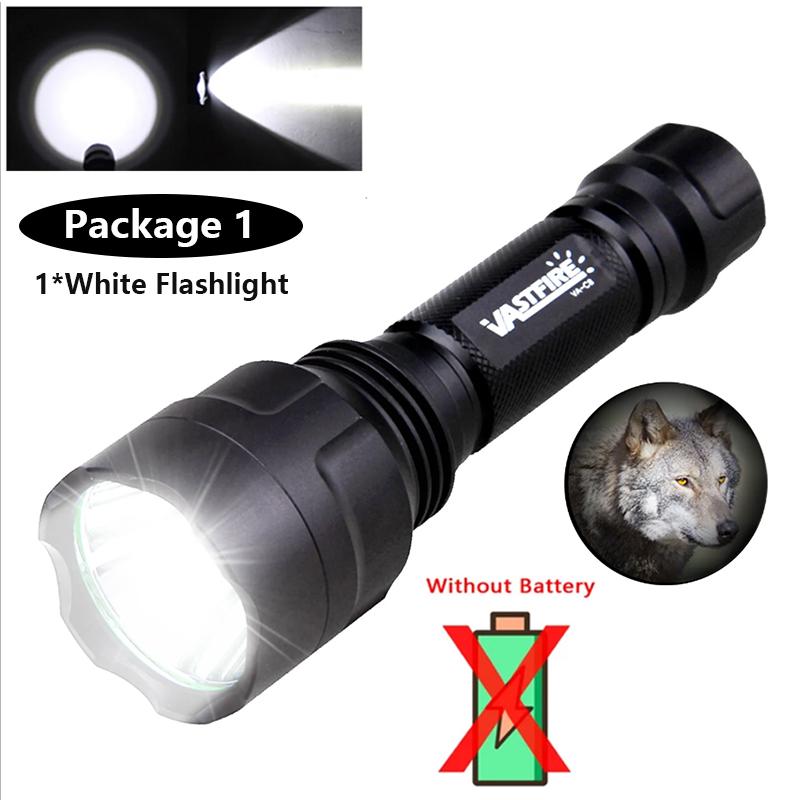LED Tactical Hunting Flashlight 350LM 600-800 Yards Range C8 Green Red White 1-Mode Torch USB Rechargeable Lantern Lights Set