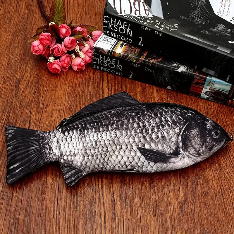 Realistic Fish Shape Pencil Bag Carp Pen Case With Zipper Makeup Pouch Back To School Stationery Organizer