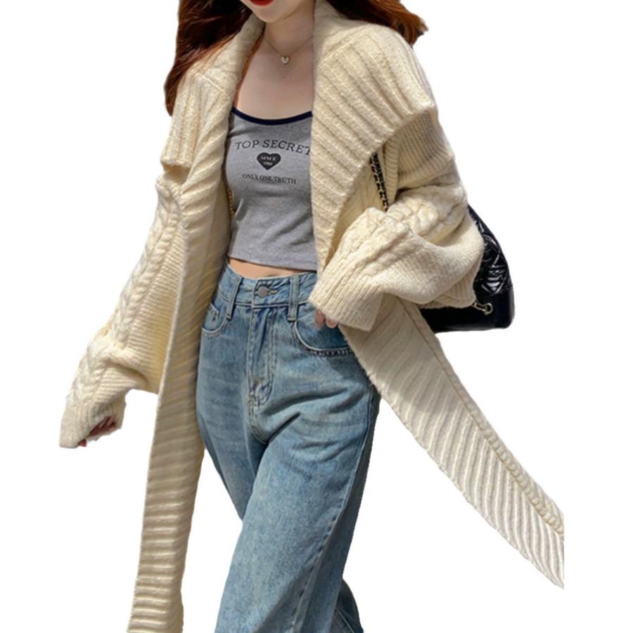 Oversized Chunky Knit Cardigan with Wide Collar - Lazy Style Casual Long Coat