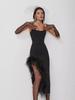 High-end European and American dress tube top high waist slit ostrich hair bandage skirt female
