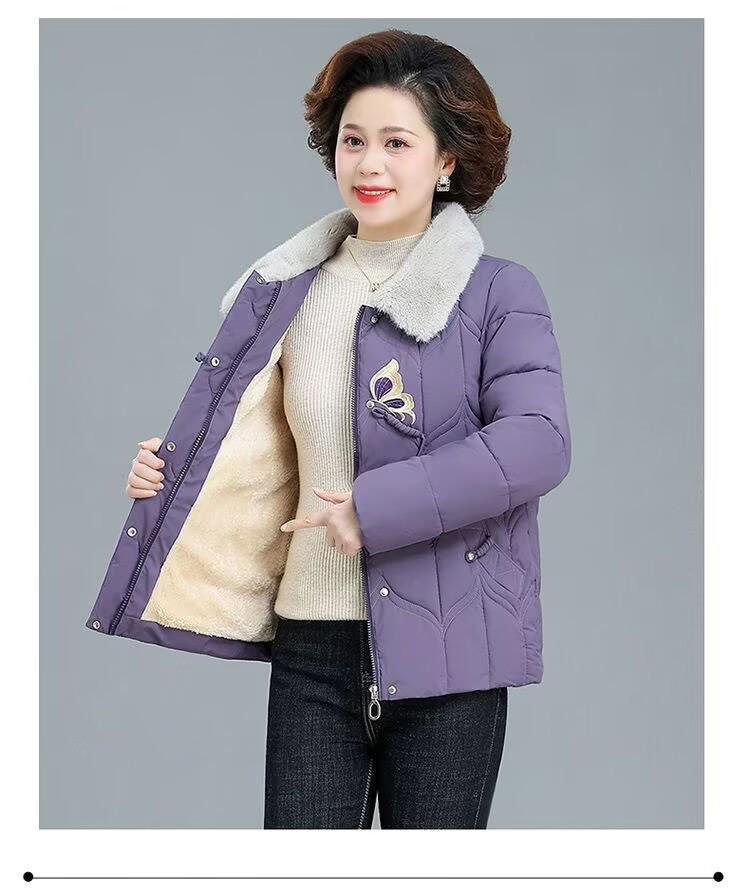 Middle-Aged Women's Winter Coat: Velvet Lined, Thick Cotton Jacket for Elderly, New Style Autumn/Winter Clothing.