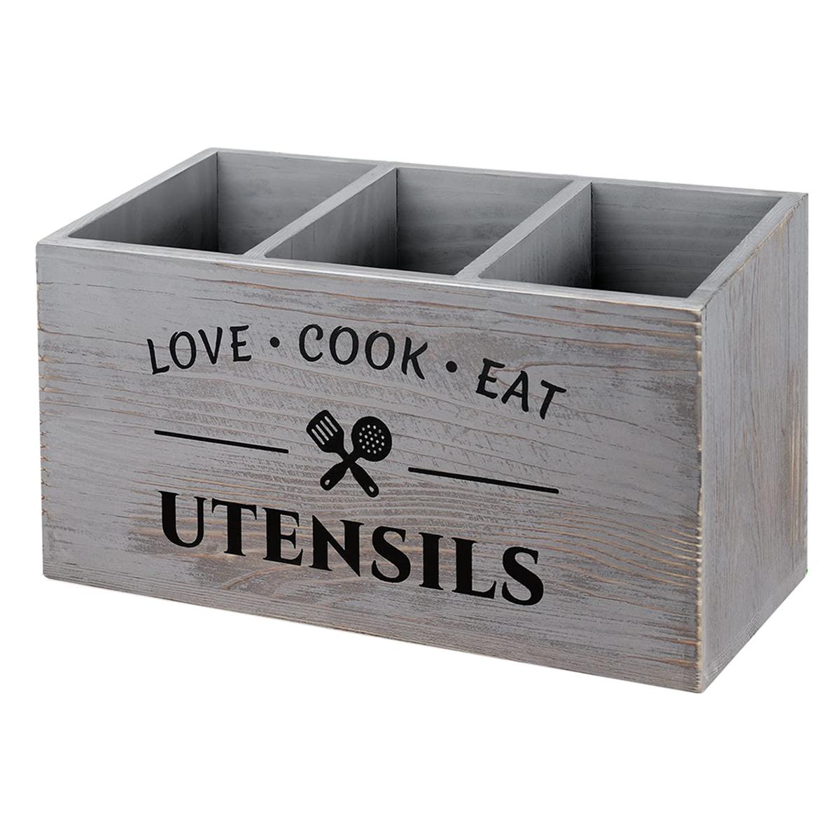 

Держатель для кухонных принадлежностей с 3 отделениями, деревянный органайзер для лопаток, сковородок, половников и других кухонных принадлежностей серый