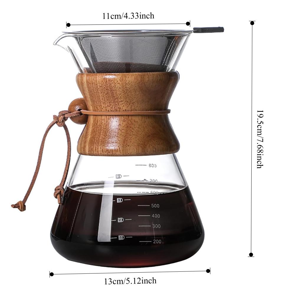 27 Oz Coffee Maker with Stainless Steel Drip Filter, Hand Pour Over Coffee Maker, Coffee Maker, Lead-free Borosilicate Glass Pot
