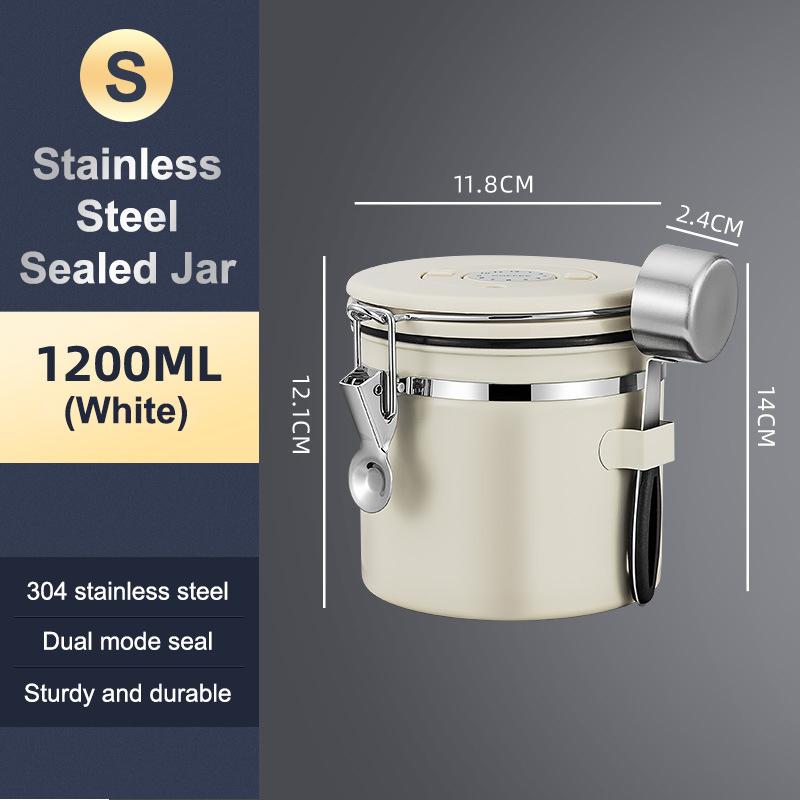 1.2 1.5 1.8L Coffee Bean Jar Airtight Canister Sealed Stainless Steel With Spoon One Way Valve Cannister Coffee Storage Kitchen