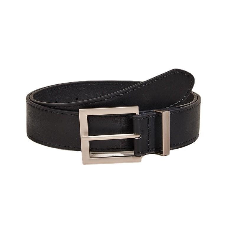 Solid Square Buckle Color Leather Belt Metal Decoration Black Girdle Fashion