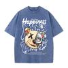 2026 Vintage Washed Beige Mechanical Bear Happiness Letter Graphic T Shirt Street Graffiti Print Oversized Casual Short Sleeve T