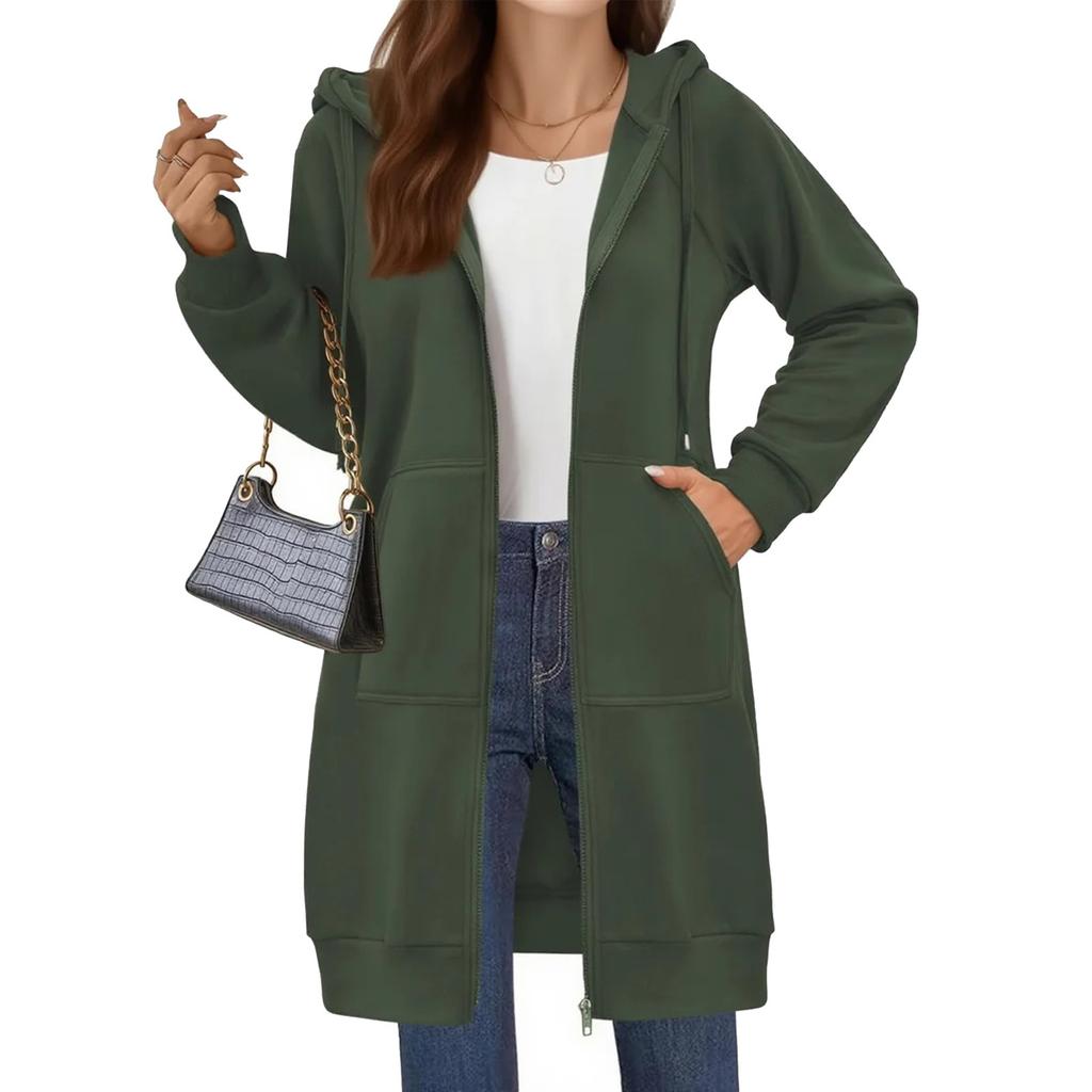 Women's Loose Long Sleeved Round Neck Pocket Sportswear Casual Zipper Sweatshirt