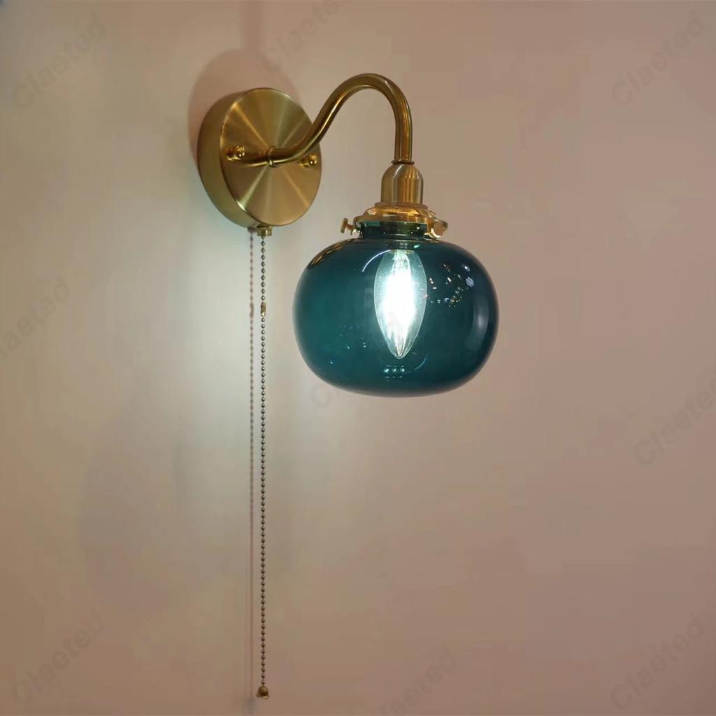 LED retro curved tube glass lampshade wall lamp bedroom bedside lamp dining hall corridor study decoration atmosphere lighting