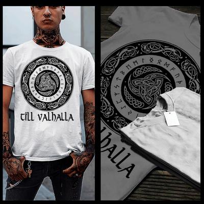 T-Shirt Guerriero Vichingo Nordico cerchio selvaggio Odin fino a Valhalla Maglietta da Combattimento