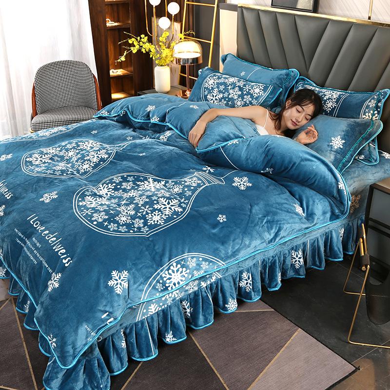 Winter Thick Milk Velvet Bed Four Piece Set