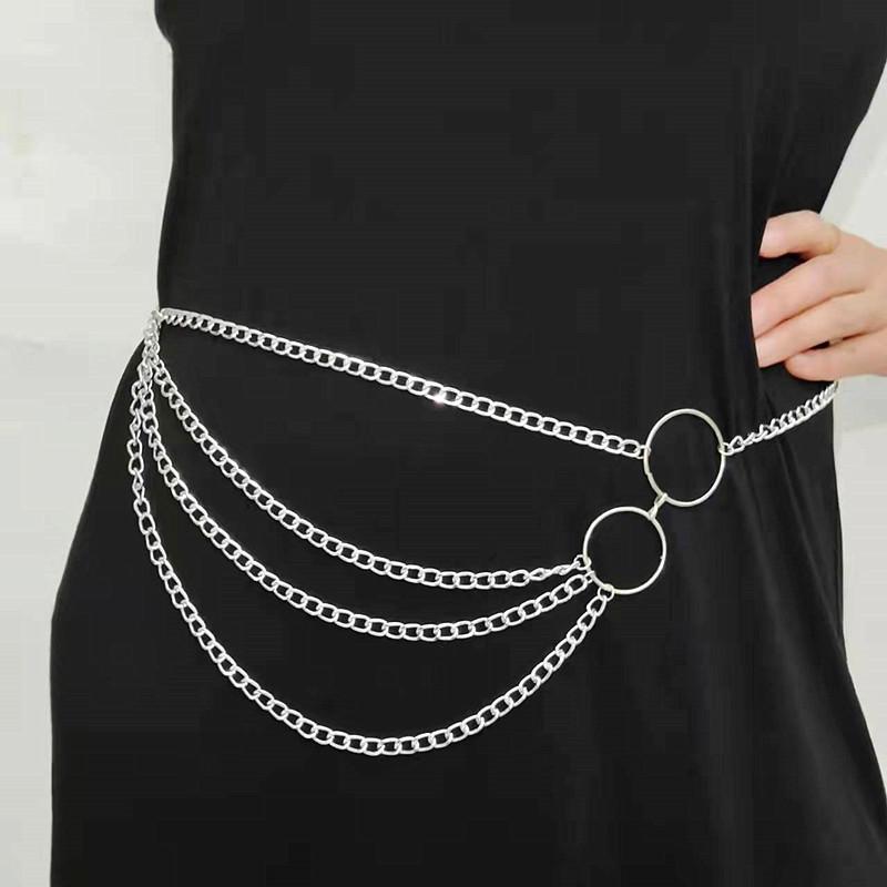 

Punk trend metal big ring body chain women s retro versatile multi-layer sexy circle waist chain срібний