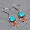 Turquoise Red Coral Gemstone Earrings Tibetan Tribal Nepali Jewelry 2.3" NE 5348